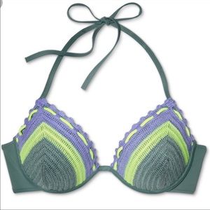 Shade & Shore Light Lift Crochet Halter Bikini Top 34C
